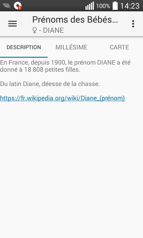 description du prénom - Prénoms des Bébés Français - Android