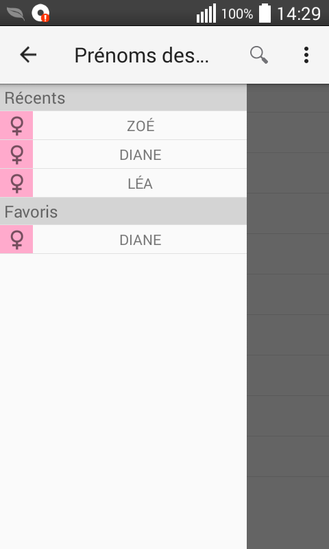 menu - Prénoms des Bébés Français - Android
