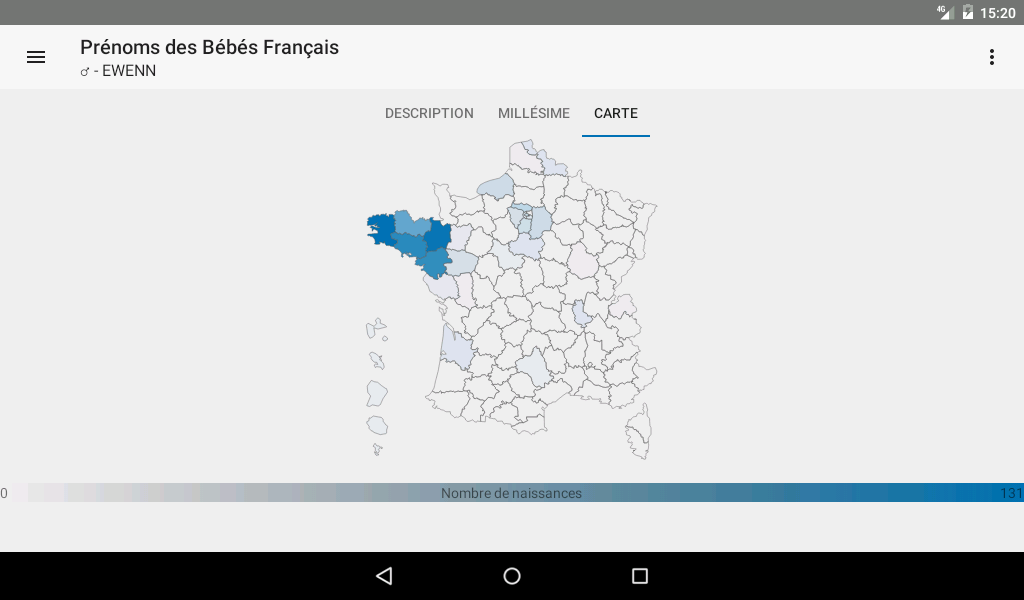 naissances par département - tablette 7' - Prénoms des Bébés Français - Android