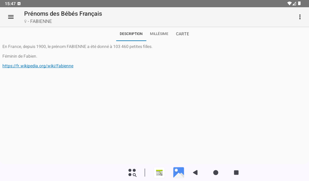 description du prénom - tablette 7' - Prénoms des Bébés Français - Android