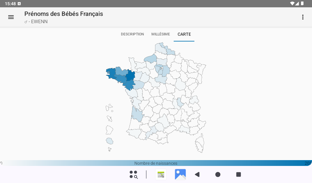naissances par département - tablette 7' - Prénoms des Bébés Français - Android