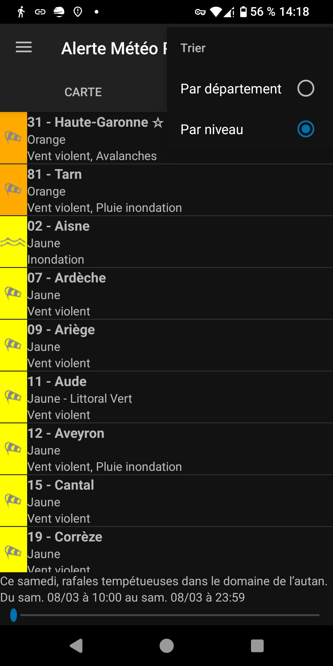 liste des vigilances - Alerte Météo - Android