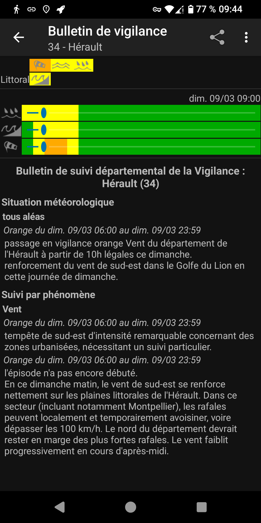 bulletin de vigilance - Alerte Météo - Android