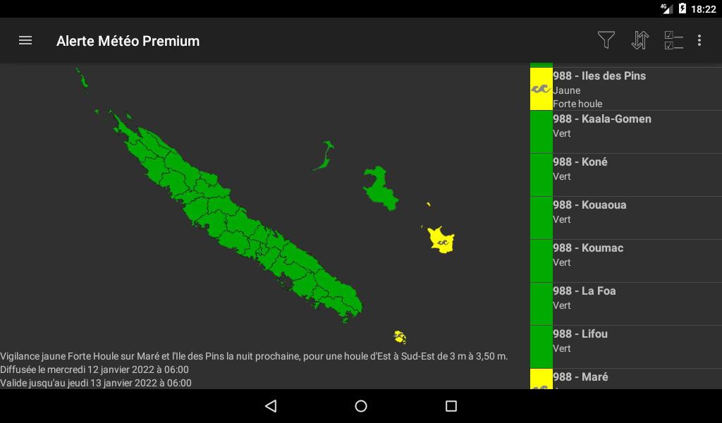 carte de vigilance - tablette 7' - Alerte Météo - Android